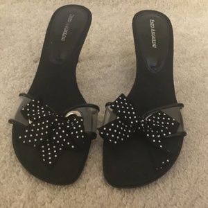 Enzo Angiolini heeled Sandals. Black W/ Bow and Clear Very Good Condition Sz 9.5